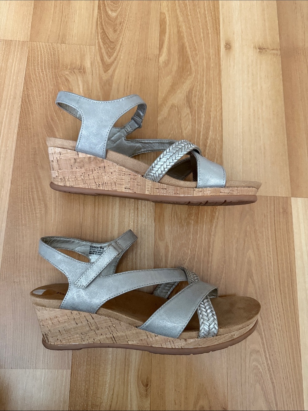 BareTraps Silver Braided Cork Wedge Sandals